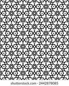 Black and white seamless abstract pattern. Background and backdrop. Grayscale ornamental design. Mosaic ornaments. Vector graphic illustration. EPS10.