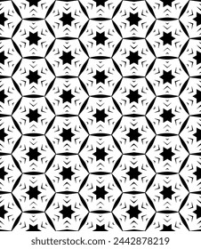 Black and white seamless abstract pattern. Background and backdrop. Grayscale ornamental design. Mosaic ornaments. Vector graphic illustration. EPS10.