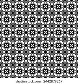 Black and white seamless abstract pattern. Background and backdrop. Grayscale ornamental design. Mosaic ornaments. Vector graphic illustration. EPS10.