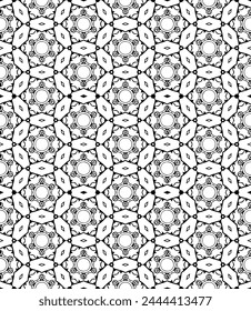 Black and white seamless abstract pattern. Background and backdrop. Grayscale ornamental design. Mosaic ornaments. Vector graphic illustration. EPS10.