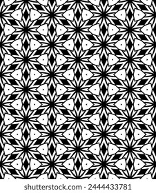 Black and white seamless abstract pattern. Background and backdrop. Grayscale ornamental design. Mosaic ornaments. Vector graphic illustration. EPS10.