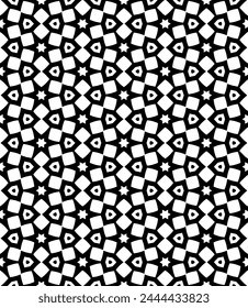 Patrón abstracto sin costuras blanco y negro. Fondo y telón de fondo. Diseño ornamental en escala de grises. Adornos en mosaico. Ilustración gráfica Vector. EPS10.