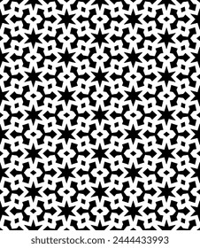 Black and white seamless abstract pattern. Background and backdrop. Grayscale ornamental design. Mosaic ornaments. Vector graphic illustration. EPS10.