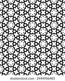 Black and white seamless abstract pattern. Background and backdrop. Grayscale ornamental design. Mosaic ornaments. Vector graphic illustration. EPS10.