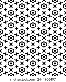 Black and white seamless abstract pattern. Background and backdrop. Grayscale ornamental design. Mosaic ornaments. Vector graphic illustration. EPS10.