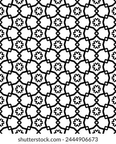 Black and white seamless abstract pattern. Background and backdrop. Grayscale ornamental design. Mosaic ornaments. Vector graphic illustration. EPS10.