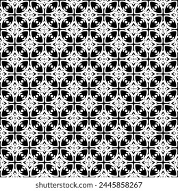 Black and white seamless abstract pattern. Background and backdrop. Grayscale ornamental design. Mosaic ornaments. Vector graphic illustration. EPS10.