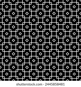 Black and white seamless abstract pattern. Background and backdrop. Grayscale ornamental design. Mosaic ornaments. Vector graphic illustration. EPS10.