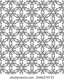 Black and white seamless abstract pattern. Background and backdrop. Grayscale ornamental design. Mosaic ornaments. Vector graphic illustration. EPS10.