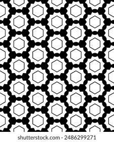 Black and white seamless abstract pattern. Background and backdrop. Grayscale ornamental design. Mosaic ornaments. Vector graphic illustration. EPS10.