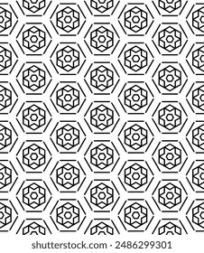 Black and white seamless abstract pattern. Background and backdrop. Grayscale ornamental design. Mosaic ornaments. Vector graphic illustration. EPS10.