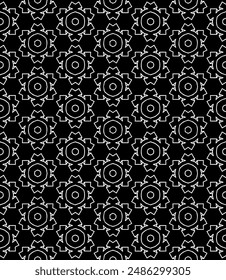 Black and white seamless abstract pattern. Background and backdrop. Grayscale ornamental design. Mosaic ornaments. Vector graphic illustration. EPS10.