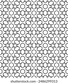 Black and white seamless abstract pattern. Background and backdrop. Grayscale ornamental design. Mosaic ornaments. Vector graphic illustration. EPS10.