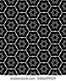 Black and white seamless abstract pattern. Background and backdrop. Grayscale ornamental design. Mosaic ornaments. Vector graphic illustration. EPS10.