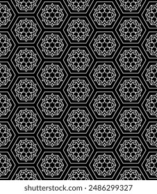 Black and white seamless abstract pattern. Background and backdrop. Grayscale ornamental design. Mosaic ornaments. Vector graphic illustration. EPS10.