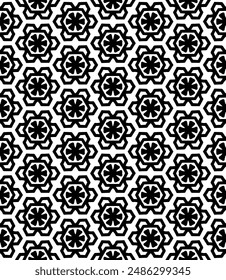 Black and white seamless abstract pattern. Background and backdrop. Grayscale ornamental design. Mosaic ornaments. Vector graphic illustration. EPS10.