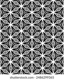 Black and white seamless abstract pattern. Background and backdrop. Grayscale ornamental design. Mosaic ornaments. Vector graphic illustration. EPS10.
