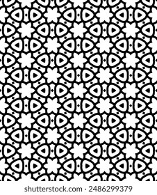 Black and white seamless abstract pattern. Background and backdrop. Grayscale ornamental design. Mosaic ornaments. Vector graphic illustration. EPS10.