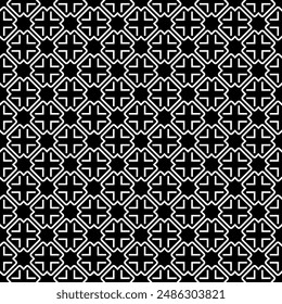 Black and white seamless abstract pattern. Background and backdrop. Grayscale ornamental design. Mosaic ornaments. Vector graphic illustration. EPS10.
