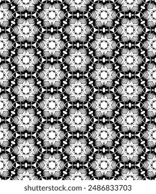 Black and white seamless abstract pattern. Background and backdrop. Grayscale ornamental design. Mosaic ornaments. Vector graphic illustration. EPS10.