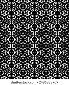 Black and white seamless abstract pattern. Background and backdrop. Grayscale ornamental design. Mosaic ornaments. Vector graphic illustration. EPS10.