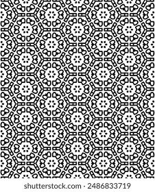 Black and white seamless abstract pattern. Background and backdrop. Grayscale ornamental design. Mosaic ornaments. Vector graphic illustration. EPS10.