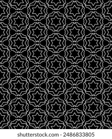 Black and white seamless abstract pattern. Background and backdrop. Grayscale ornamental design. Mosaic ornaments. Vector graphic illustration. EPS10.