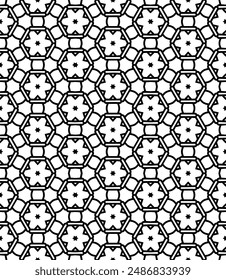 Black and white seamless abstract pattern. Background and backdrop. Grayscale ornamental design. Mosaic ornaments. Vector graphic illustration. EPS10.