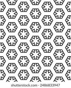 Black and white seamless abstract pattern. Background and backdrop. Grayscale ornamental design. Mosaic ornaments. Vector graphic illustration. EPS10.