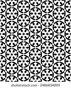 Black and white seamless abstract pattern. Background and backdrop. Grayscale ornamental design. Mosaic ornaments. Vector graphic illustration. EPS10.