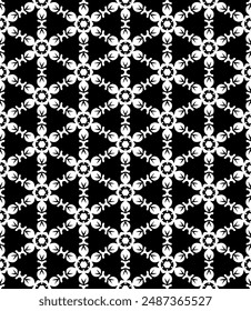 Patrón abstracto sin costuras blanco y negro. Fondo y telón de fondo. Diseño ornamental en escala de grises. Adornos en mosaico. Ilustración gráfica Vector. EPS10.