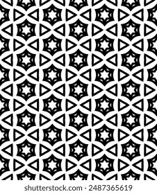 Black and white seamless abstract pattern. Background and backdrop. Grayscale ornamental design. Mosaic ornaments. Vector graphic illustration. EPS10.