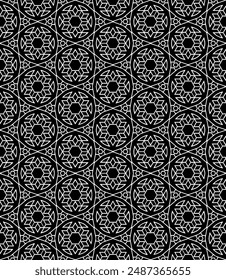 Patrón abstracto sin costuras blanco y negro. Fondo y telón de fondo. Diseño ornamental en escala de grises. Adornos en mosaico. Ilustración gráfica Vector. EPS10.