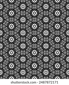 Black and white seamless abstract pattern. Background and backdrop. Grayscale ornamental design. Mosaic ornaments. Vector graphic illustration. EPS10.