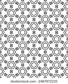 Black and white seamless abstract pattern. Background and backdrop. Grayscale ornamental design. Mosaic ornaments. Vector graphic illustration. EPS10.