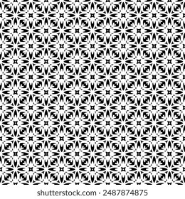 Black and white seamless abstract pattern. Background and backdrop. Grayscale ornamental design. Mosaic ornaments. Vector graphic illustration. EPS10.