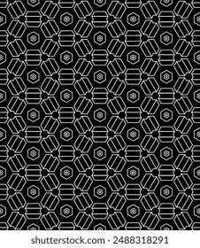 Patrón abstracto sin costuras blanco y negro. Fondo y telón de fondo. Diseño ornamental en escala de grises. Adornos en mosaico. Ilustración gráfica Vector. EPS10.