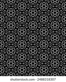 Black and white seamless abstract pattern. Background and backdrop. Grayscale ornamental design. Mosaic ornaments. Vector graphic illustration. EPS10.