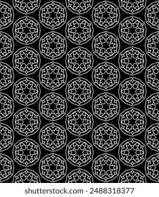 Black and white seamless abstract pattern. Background and backdrop. Grayscale ornamental design. Mosaic ornaments. Vector graphic illustration. EPS10.