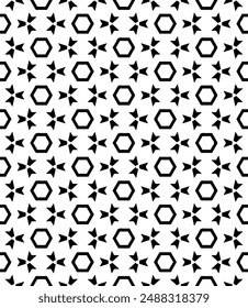 Black and white seamless abstract pattern. Background and backdrop. Grayscale ornamental design. Mosaic ornaments. Vector graphic illustration. EPS10.