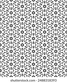 Black and white seamless abstract pattern. Background and backdrop. Grayscale ornamental design. Mosaic ornaments. Vector graphic illustration. EPS10.