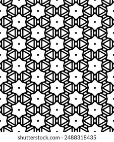 Black and white seamless abstract pattern. Background and backdrop. Grayscale ornamental design. Mosaic ornaments. Vector graphic illustration. EPS10.