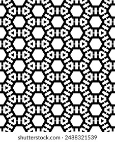 Black and white seamless abstract pattern. Background and backdrop. Grayscale ornamental design. Mosaic ornaments. Vector graphic illustration. EPS10.