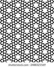 Black and white seamless abstract pattern. Background and backdrop. Grayscale ornamental design. Mosaic ornaments. Vector graphic illustration. EPS10.