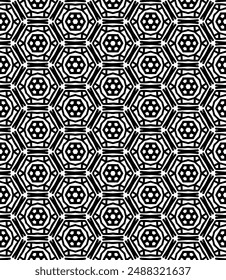 Black and white seamless abstract pattern. Background and backdrop. Grayscale ornamental design. Mosaic ornaments. Vector graphic illustration. EPS10.