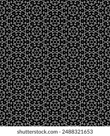 Schwarz-Weiß nahtloses abstraktes Muster. Hintergrund und Hintergrund. Graustufen-Zierdesign. Mosaikverzierungen. Grafik-Illustration der Vektorgrafik. EPS10.