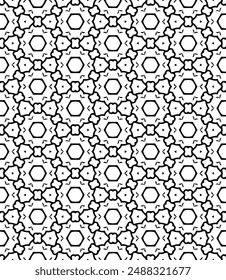 Black and white seamless abstract pattern. Background and backdrop. Grayscale ornamental design. Mosaic ornaments. Vector graphic illustration. EPS10.