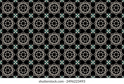 black and white seamless abstract pattern with geometric flowers traditional motives ethnic background with decorative elements vector illustration