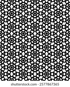 Black and white seamless abstract pattern. Background and backdrop. Grayscale ornamental design. Mosaic ornaments. Vector graphic illustration. EPS10.