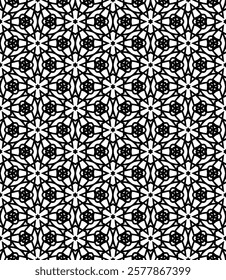 Black and white seamless abstract pattern. Background and backdrop. Grayscale ornamental design. Mosaic ornaments. Vector graphic illustration. EPS10.